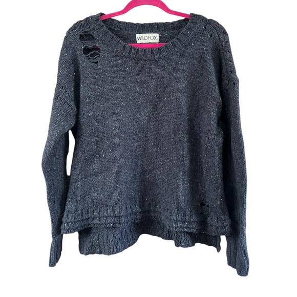 COPY - WildFox after party distressed navy wool blend long sleeve sweater - Picture 2 of 4